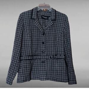 VINTAGE Y2K Blazer‎ Jacket Size Large Black and White Plaid